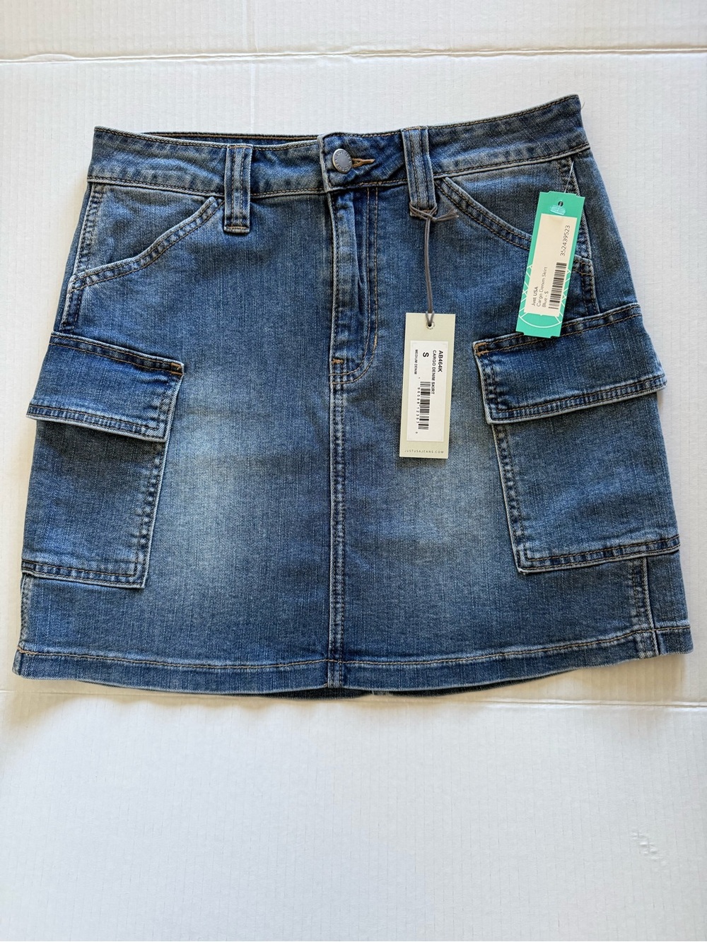 Just USA Cargo Denim Mini Skirt NWT Women’s Small Blue Utility Pockets